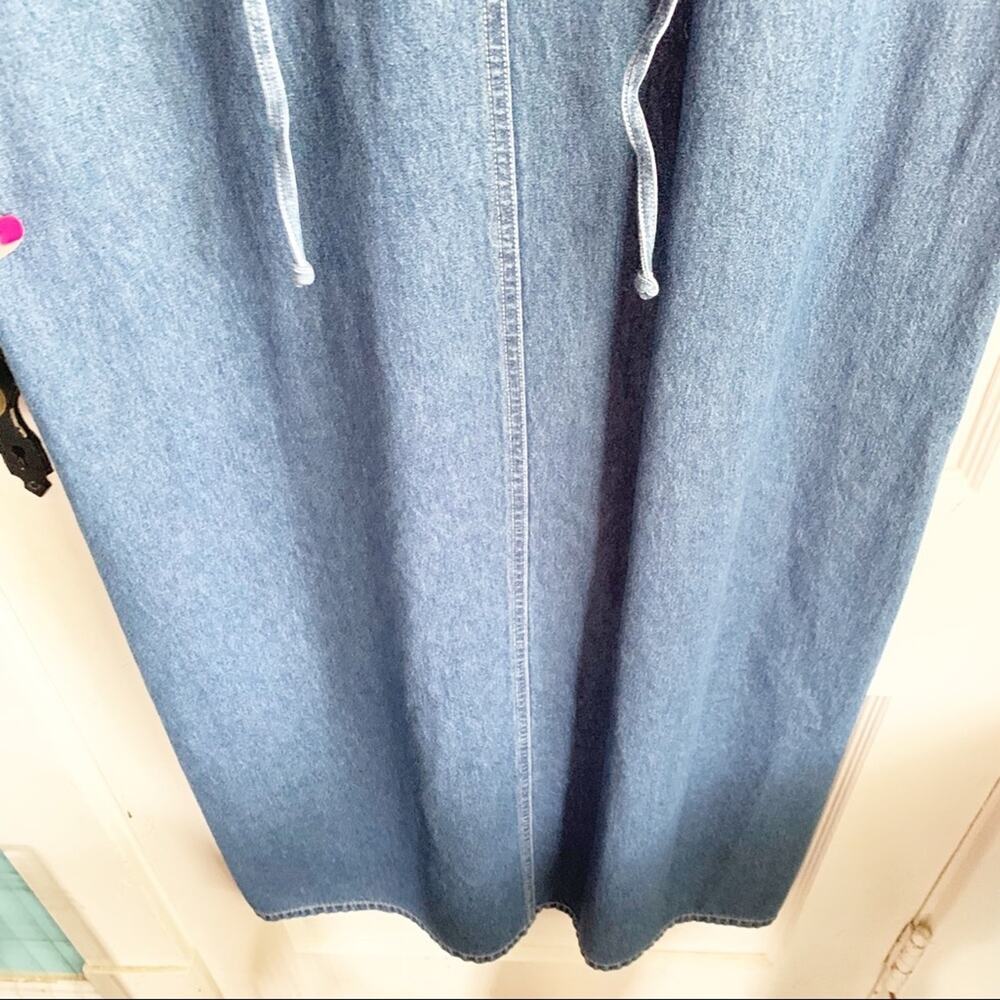VTG Cottagecore Denim Maxi Dress 1980s White Flower Buttons Oversized Prairie S - Picture 12 of 14